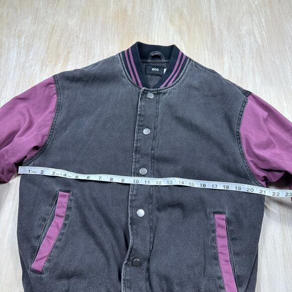 BDG Colorblock Varsity Black & Purple Long Sleeve Snap Front Bomber Jacket Small - Picture 8 of 12